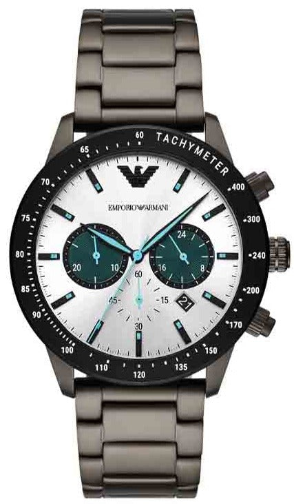 Buy Shop Emporio Armani Mario Chronograph White Dial Black Steel Strap Watch For Men - AR11471 USA Online