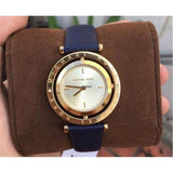 Michael Kors Averi Gold Dial Navy Blue Leather Strap Watch for Women - MK2526