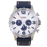 Buy Shop Fossil Nate Chronograph White Dial Blue Leather Strap Watch for Men - JR1480 USA Online