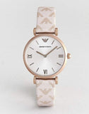 Buy Shop Emporio Armani Gianni T Bar Analog Silver Dial Beige Leather Strap Watch For Women - AR11127 USA Online