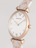 Buy Shop Emporio Armani Gianni T Bar Analog Silver Dial Beige Leather Strap Watch For Women - AR11127 USA Online