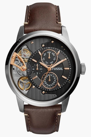 Buy Shop Fossil Townsman Automatic Black Dial Brown Leather Strap Watch for Men - ME1163 USA Online