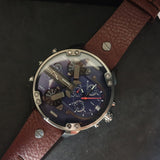 Buy Shop Diesel Mr Daddy Chronograph Blue Dial Brown Leather Strap Watch For Men - DZ7314 USA Online