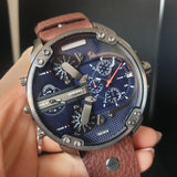 Buy Shop Diesel Mr Daddy Chronograph Blue Dial Brown Leather Strap Watch For Men - DZ7314 USA Online