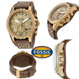 Buy Shop Fossil Nate Chronograph Gold Dial Brown Leather Strap Watch for Men - JR1495 USA Online