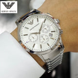Buy Shop Emporio Armani Renato Chronograph Cream Dial Silver Steel Strap Watch For Men - AR2458 USA Online