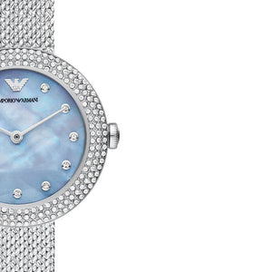 Buy Shop Emporio Armani Rosa Diamonds Mother of Pearl Blue Dial Silver Mesh Bracelet Watch For Women - AR11380 USA Online