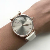 Buy Shop Emporio Armani Gianni T Bar Light Brown Dial White Leather Strap Watch For Women - AR1769 USA Online
