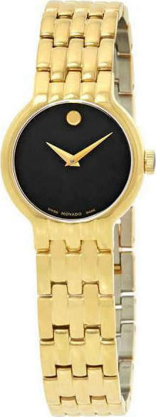 Buy Shop Movado Veturi Black Dial Gold Steel Strap Watch for Women - 0606935 USA Online