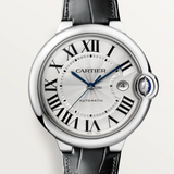 Buy Shop Cartier Ballon Bleu de Cartier Silver Dial Black Leather Strap Watch for Men - WSBB0026 USA Online