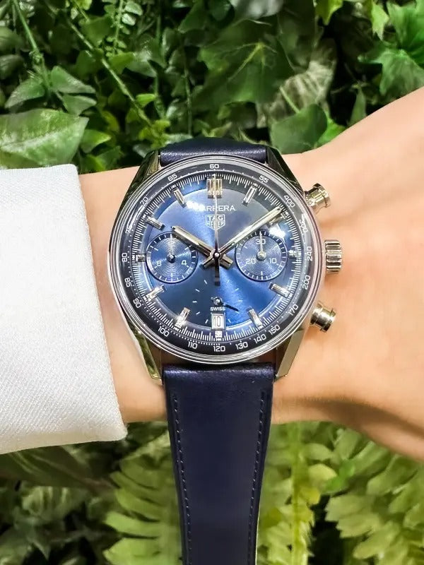 Buy Shop Tag Heuer Carrera Chronograph Blue Dial Blue Leather Strap Watch for Men - CBS2212.FC6535 USA Online