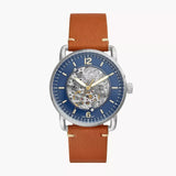 Buy Shop Fossil Forrester Luggage Automatic Skeleton Blue Dial Brown Leather Strap Watch for Men - ME3179 USA Online