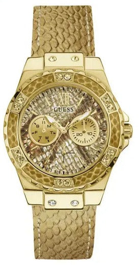 Buy Shop Guess Limelight Quartz Gold Dial Gold Leather Strap Watch For Women - W0775L13 USA Online
