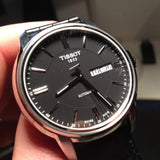 Buy Shop Tissot Automatics III Day Date Black Dial Black Leather Strap Watch For Men - T065.430.16.051.00 USA Online