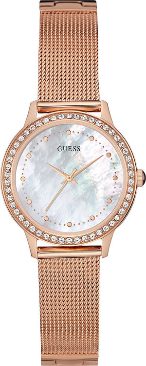 Guess Chelsea Mother of Pearl White Dial Rose Gold Mesh Strap Watch For Women - W0647L2