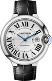 Buy Shop Cartier Ballon Bleu de Cartier Silver Dial Black Leather Strap Watch for Men - WSBB0026 USA Online