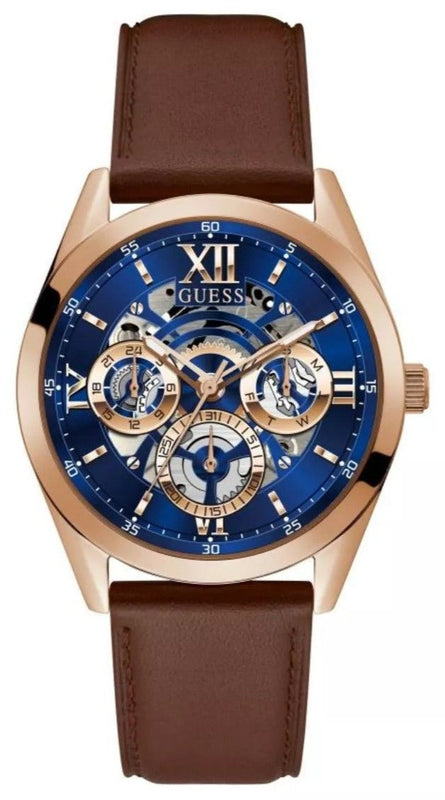 Buy Shop Guess Tailor Analog Blue Dial Brown Leather Strap Watch for Men - GW0389G3 USA Online