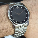 Buy Shop Movado Museum Diamonds Black Dial Silver Steel Strap Watch For Men - 606878 USA Online