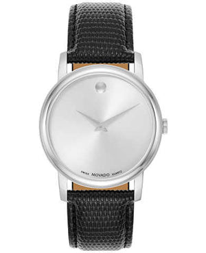 Buy Shop Movado Museum Quartz Silver Dial Black Leather Strap Watch For Men - 2100001 USA Online