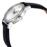 Movado Museum Silver Dial Black Leather Strap Watch For Women - 2100003