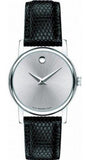 Movado Museum Silver Dial Black Leather Strap Watch For Women - 2100003