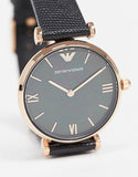 Buy Shop Emporio Armani Gianni T Bar Black Mother of Pearl Dial Black Leather Strap Watch For Women - AR11060 USA Online