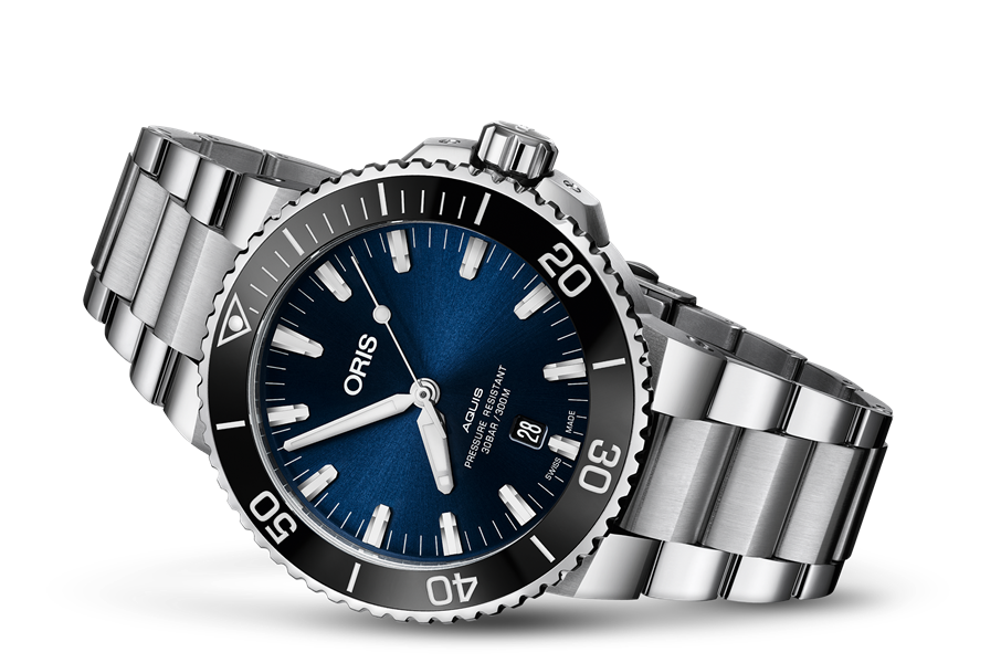 Buy Shop Oris Aquis Date Blue Dial Silver Steel Strap Watch for Men - 0173377304135-0782405PEB USA Online