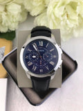 Buy Shop Fossil Grant Chronograph Blue Dial Black Leather Strap Watch for Men - FS4990 USA Online