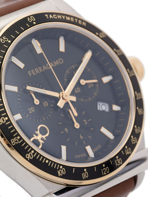 Buy Shop Salvatore Ferragamo 1927 Chrono Analog Black Dial Brown Leather Strap Watch for Men - SFKZ00323 USA Online
