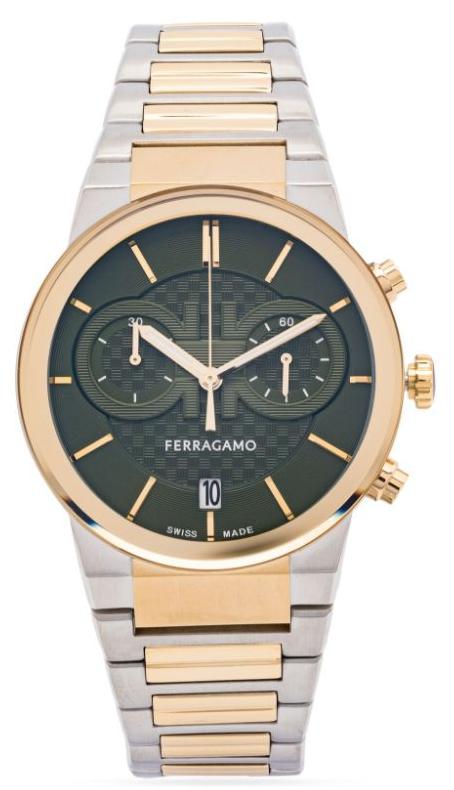Buy Shop Salvatore Ferragamo Sapphire Chrono Green Dial Two Tone Steel Strap Watch for Men - SFME01223 USA Online