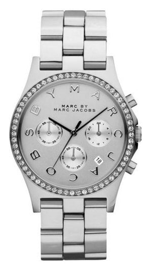 Buy Shop Marc Jacobs Henry Glitz Chronograph Silver Dial Silver Steel Strap Watch for Women - MBM9017 USA Online