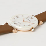Buy Shop Emporio Armani Gianni T Bar Quartz Mother of Pearl White Dial Brown Leather Strap Watch For Women - AR11040 USA Online
