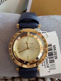 Buy Shop Michael Kors Averi Gold Dial Navy Blue Leather Strap Watch for Women - MK2526 USA Online
