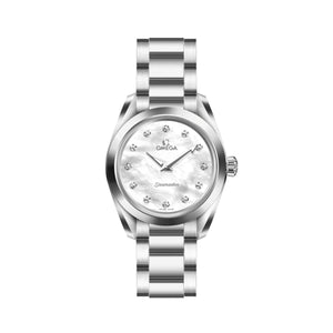 Buy Shop Omega Seamaster Aqua Terra Quartz Diamonds Mother of Pearl Dial Silver Steel Strap Watch for Women - 220.10.28.60.55.001 USA Online