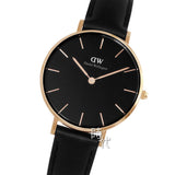 Buy Shop Daniel Wellington Petite Sheffield Black Dial Black Leather Strap Watch For Women - DW00100168 USA Online