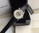 Buy Shop Emporio Armani Meccanico Silver Skeleton Dial Black Leather Watch For Men - AR1997 USA Online