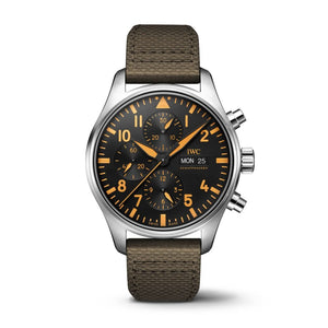 Buy Shop IWC Pilot's Watch Chronograph Black Dial Olive Green Calfskin Strap Watch for Men - IW377730 USA Online