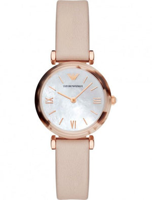 Buy Shop Emporio Armani Mother of Pearl Dial Beige Leather Strap Watch For Women - AR11004 USA Online