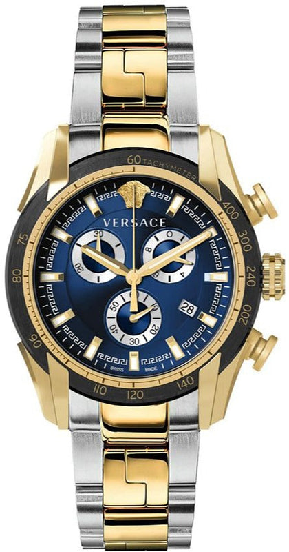 Buy Shop Versace V-Ray Chronograph Quartz Blue Dial Two Tone Steel Strap Watch For Men - VE2I01021 USA Online