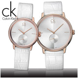 Calvin Klein Accent Silver Dial White Leather Strap Watch for Women - K2Y216K6