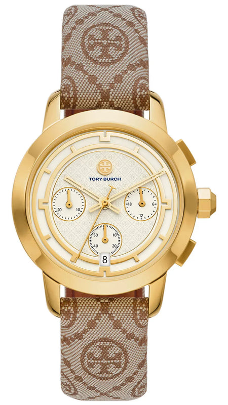 Buy Shop Tory Burch The Tory Chronograph White Dial Maroon Jacquard Strap Watch for Women - TBW1050 USA Online