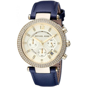 Buy Shop Michael Kors Parker Gold Dial Blue Leather Strap Watch for Women - MK2280 USA Online