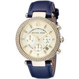Buy Shop Michael Kors Parker Gold Dial Blue Leather Strap Watch for Women - MK2280 USA Online