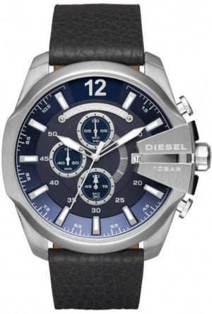 Buy Shop Diesel Mega Chief Chronograph Blue Dial Black Leather Strap Watch For Men - DZ4423 USA Online