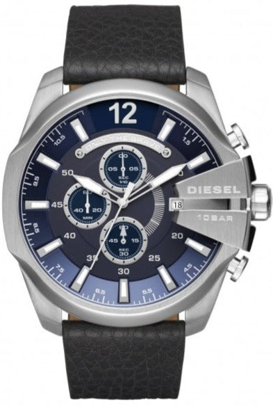 Buy Shop Diesel Mega Chief Chronograph Blue Dial Black Leather Strap Watch For Men - DZ4423 USA Online