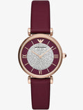 Buy Shop Emporio Armani Gianni T Bar Crystals Maroon Dial Maroon Leather Strap Watch for Women - AR11487 USA Online
