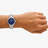 Emporio Armani Mia Three Hand Crystals Blue Dial Silver Steel Strap Watch For Women - AR11630