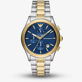 Emporio Armani Paolo Chronograph Blue Dial Two Tone Steel Strap Watch For Men - AR11579