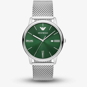 Buy Shop Emporio Armani Minimalist Quartz Green Dial Silver Mesh Bracelet Watch For Men - AR11578 USA Online
