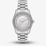 Buy Shop Michael Kors Lexington Lux Three Hand Mother of Pearl Silver Dial Silver Steel Strap Watch for Women - MK7445 USA Online